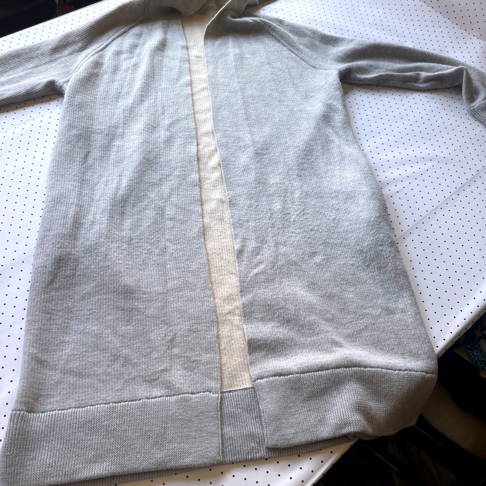 Athleta Hooded Merino Wool Blend Cardigan Longline Open Front Gray Small - Picture 4 of 8